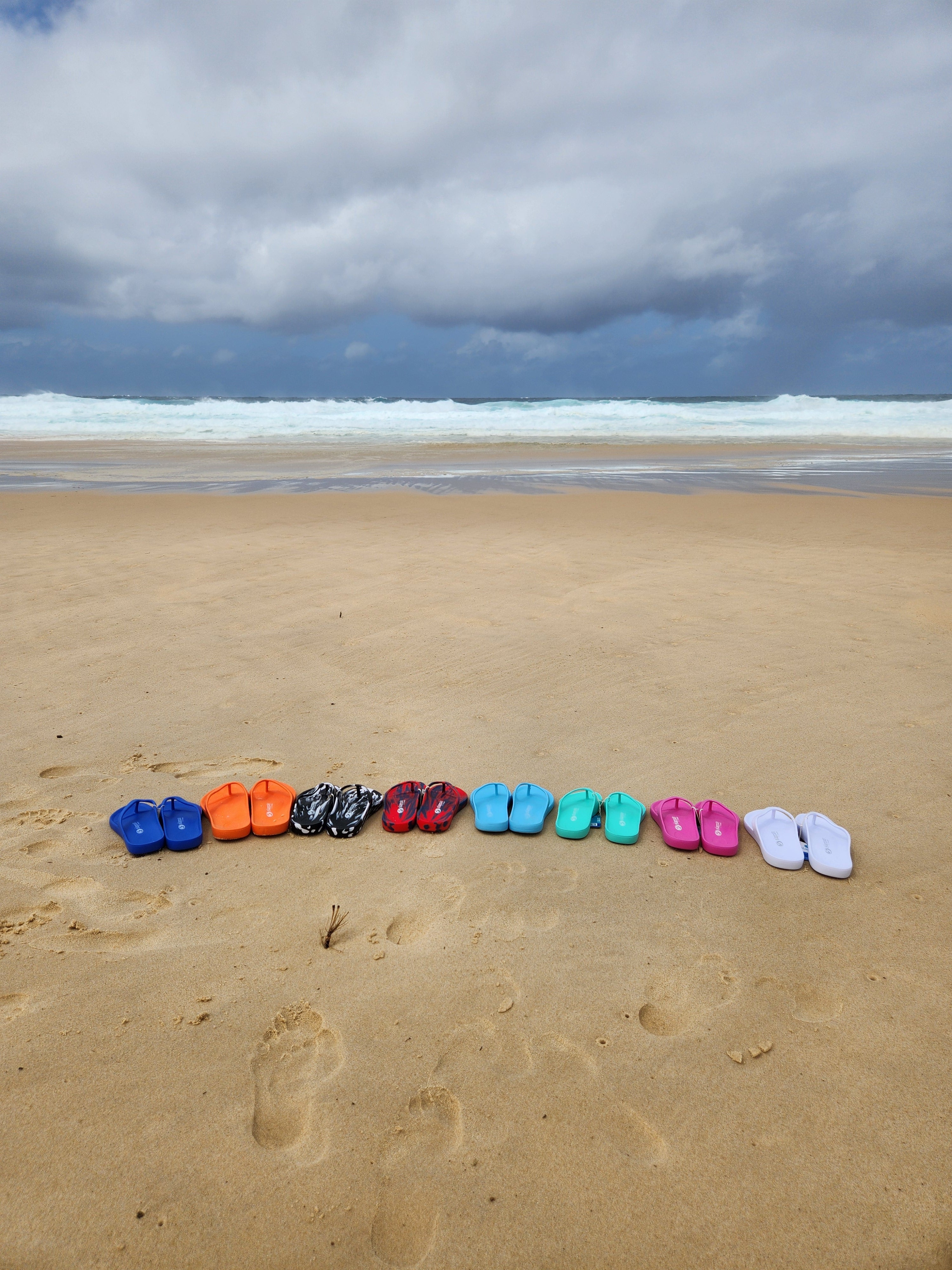Eight of the 29 colours available in the Slappa's Thongs Range