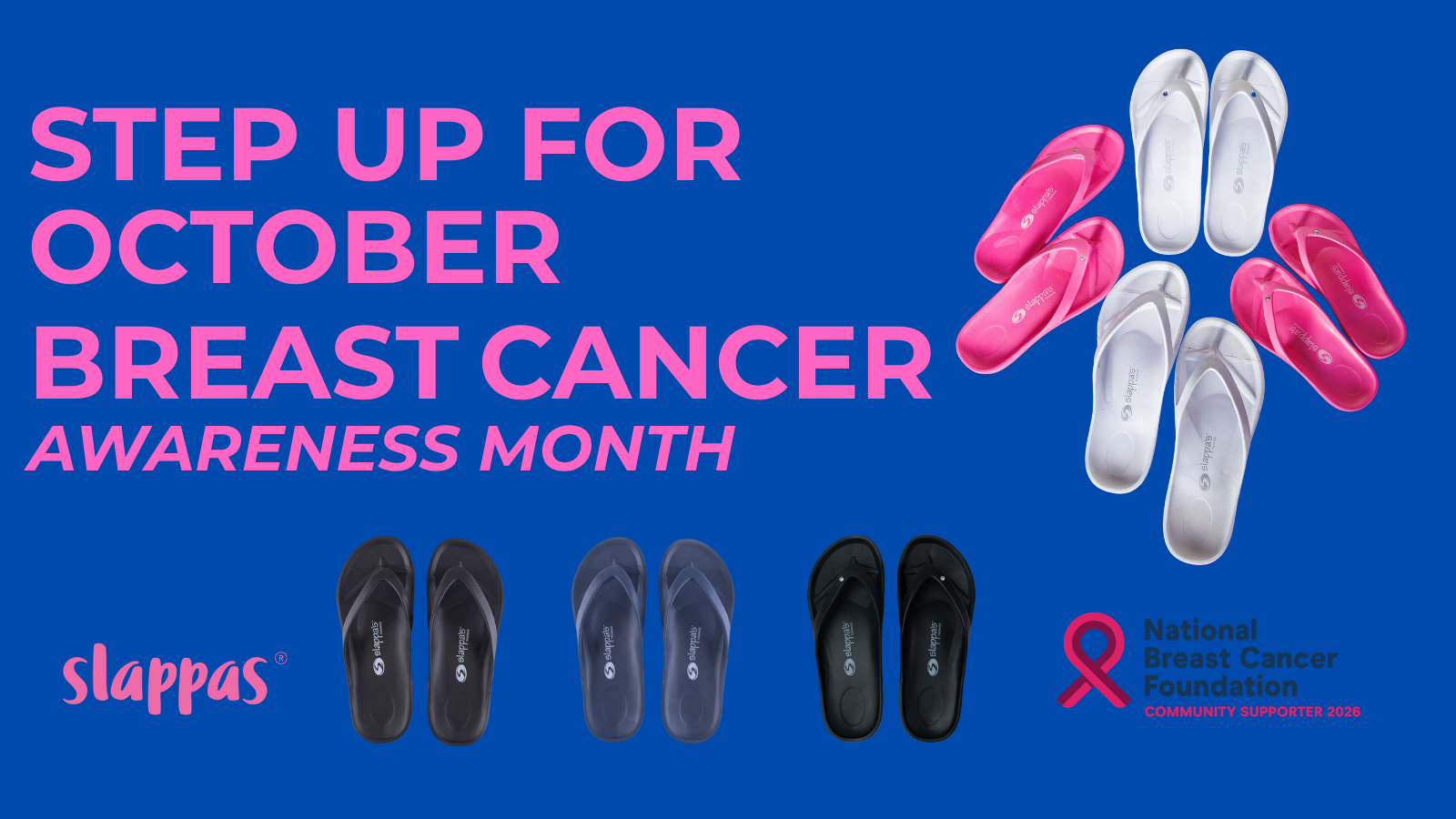 Blog Banner showing the Slappas Durable Arch Support Thongs colours in the NBCF Collection 2026 