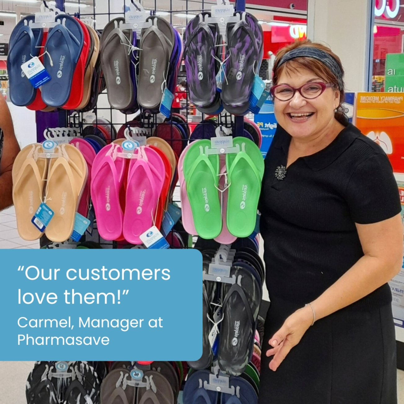 Camel Retail Manager at Pharmasave Casuarina Village who is a stockist of Slappa's Thongs