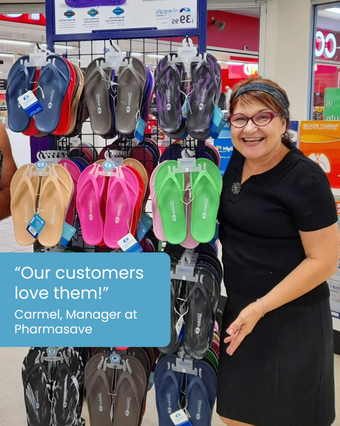 Camel Retail Manager at Pharmasave Casuarina Village who is a stockist of Slappa's Thongs