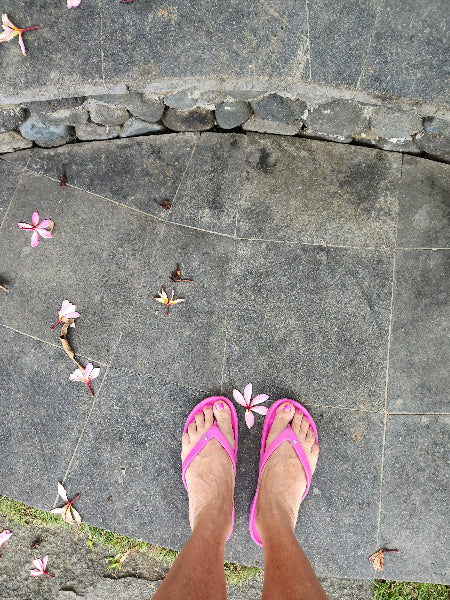 Pink Slappas durable arch support thongs worn in Bali